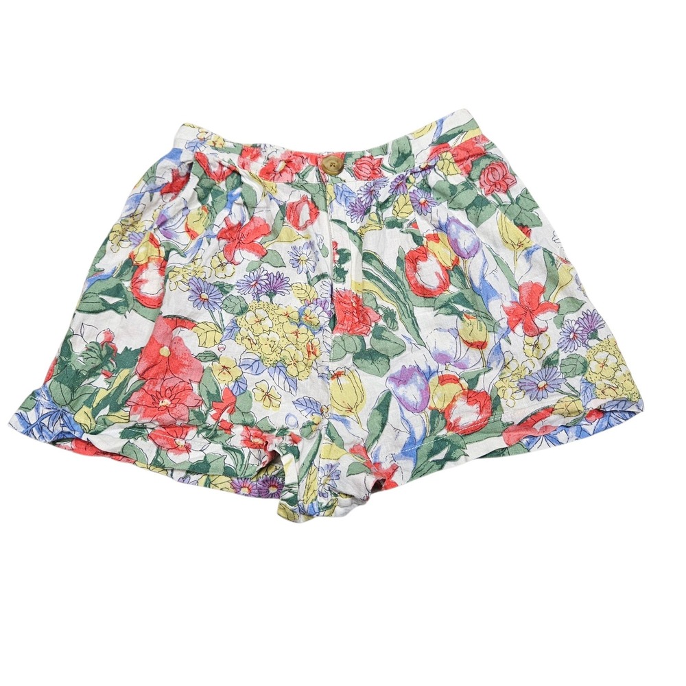 Urban Outfitters Floral Linen Blend Shortie Shorts XS Cottage Boho Garden Fairy